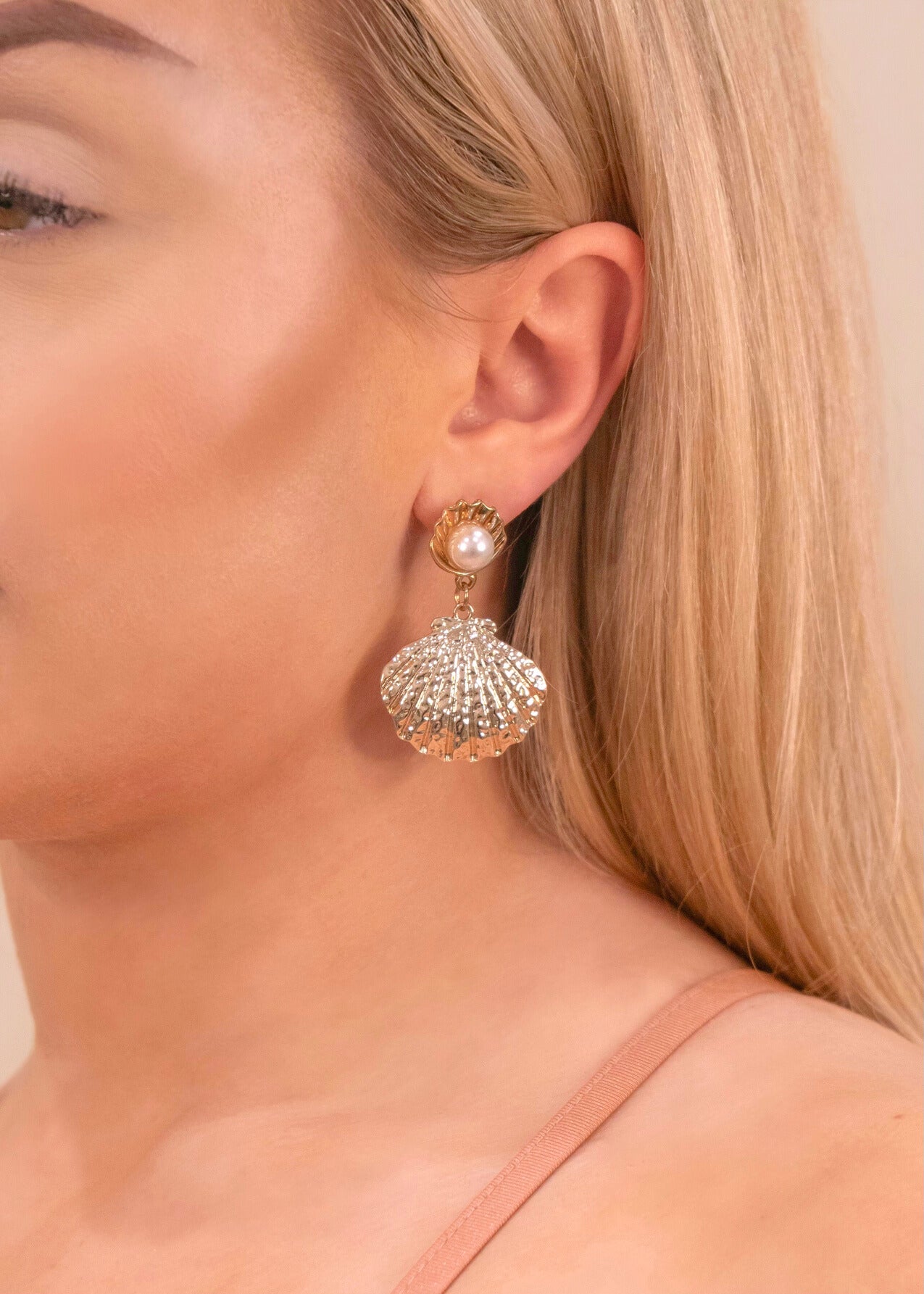 Seashell & Pearl Drop Earrings